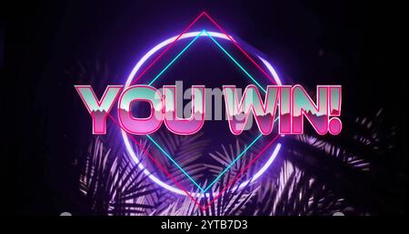 Image of you win text over neon pattern background Stock Photo