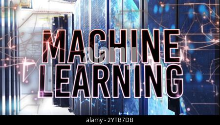 Image of machine learning text over server room Stock Photo
