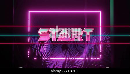 Image of start text over neon pattern background Stock Photo