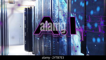 Image of ai text over server room Stock Photo