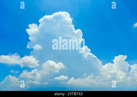 The development growth of powerful cumulus clouds in the summer sky in hot weather, a harbinger of thunderous tropical showers with hail of hurricanes Stock Photo