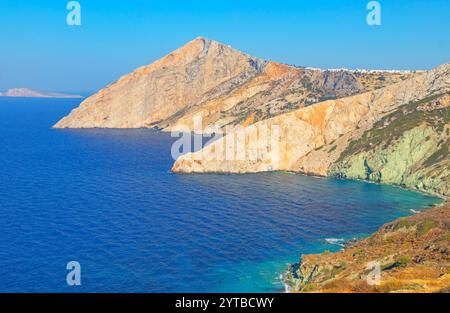 View of Vorina beach and coastline, Chora, Folegandros Island, Cyclades Islands, Greece Stock Photo