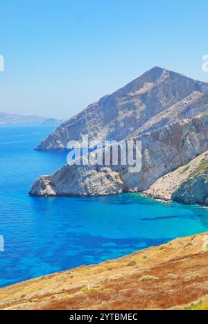 View of Folegandros Island multicolored rocks coastline, Chora, Folegandros Island, Cyclades Islands, Greece Stock Photo