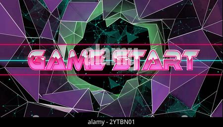 Game Start text image over digital network connections on dark background Stock Photo