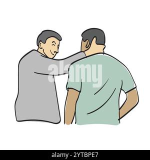 man supporting his friend illustration vector hand drawn isolated on white background Stock Vector