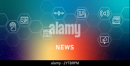 News gradients article updates information header reportage newspaper fact data analysis content design with icons Stock Vector