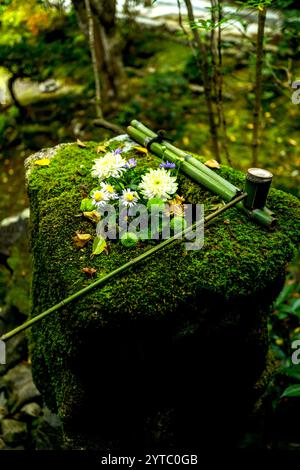 Chōzubachi water purification fountain at a Japanese temple in Kyoto Stock Photo