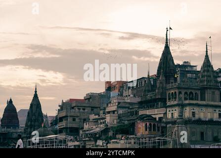 Manikarnika ghat,Varanasi, Uttar Pradesh. One of the oldest cities in the world Stock Photo