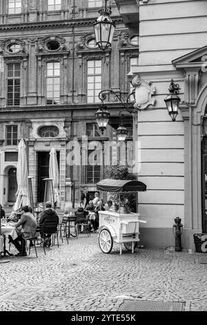 Turin, Italy - March 27, 2022: Pepino is an old and traditional gelato shop at the Piazza Carlo Alberto in the center of Turin, Italy. Stock Photo