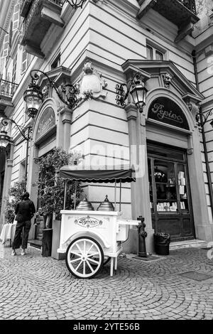 Turin, Italy - March 27, 2022: Pepino is an old and traditional gelato shop at the Piazza Carlo Alberto in the center of Turin, Italy. Stock Photo