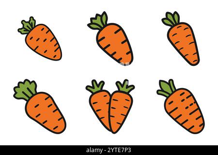 Carrot with leaves outline silhouette icon set on white background Stock Vector