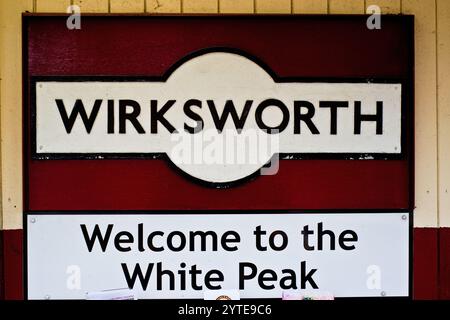 Wirksworth Railway Station Sign, Ecclesbourne Valley Railway, Derbyshire, England Stock Photo