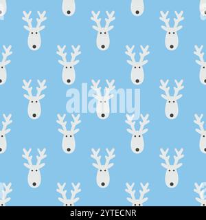 Seamless pattern with wooden deer on pastel blue background. Christmas abstract background. Winter concept. Top view, flat lay. Stock Photo