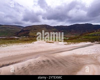 Aerial view of the beach and caves at Maghera Beach near Ardara, County Donegal - Ireland Stock Photo