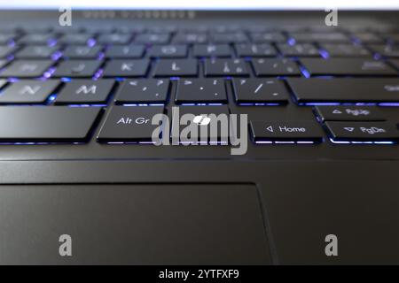 OSTRAVA, CZECHIA - AUGUST 19, 2024: Microsoft Copilot AI key on laptop keyboard accessing Windows 11 artificial intelligence Stock Photo