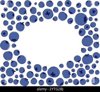 Blueberry graphic line style, oval round frame template composition. vector For restaurant, cafe menu, wedding, farmers market Stock Vector