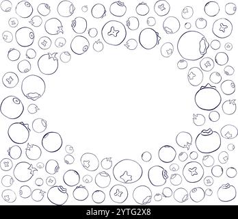 blueberry line vector drawing oval frame fruits concept. line draw design graphic vector illustration. Stock Vector