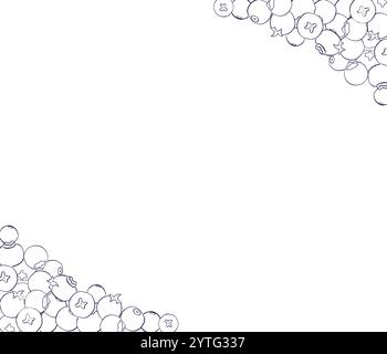 Berries graphic line frame template. Vector Banner of blueberries. Hand painted horizontal border for greeting card with space for text. Stock Vector