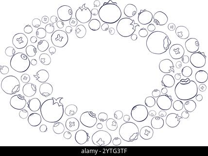 Blueberry line art oval frame template. vector illustration for nature-inspired artwork Stock Vector