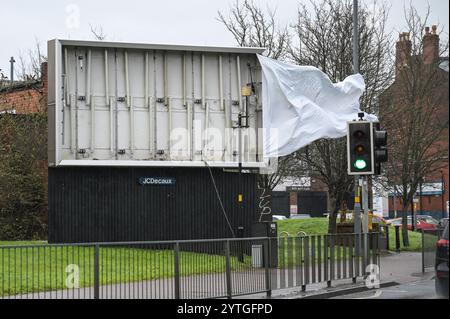 Alcester Road, Birmingham 7th December 2024 - A biilboard has been ripped apart in the Balsall Heath area of Birmingham by strong Storm Darragh winds Credit: British News and Media/Alamy Live News Stock Photo