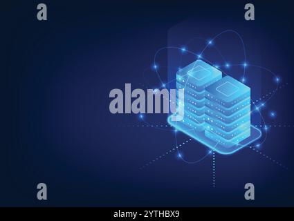 Server attached technology involves connecting storage to a server that is accessible over the Internet and provides high security. Stock Vector