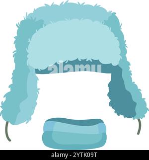 Light blue ushanka protecting from cold weather with ear covering flaps and neck cover, winter clothes, warm hat, isolated on white background Stock Vector