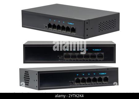 network switch in different projections isolated on white background Stock Photo