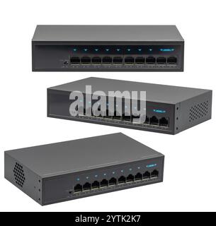 network switch in different projections isolated on white background Stock Photo
