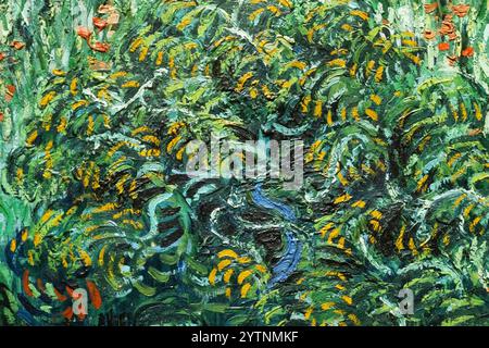 Close up detail from Van Gogh Field with Poppies, 1889; to show Van Gogh brush strokes, technique and painting style Stock Photo