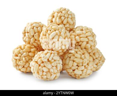 Delicious puffed rice balls isolated on white Stock Photo