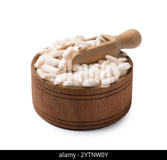 Puffed rice in bowl and scoop isolated on white Stock Photo