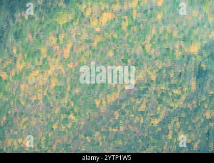 Abstract autumn colors reflections off the glacier fed water of Emerald Lake at Yoho National Park in British Columbia Stock Photo