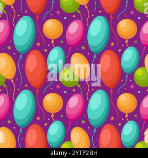 Seamless pattern of colorful balloons conveying a festive and cheerful atmosphere. Vector illustration. Ideal for celebrations, events or parties. Bir Stock Vector