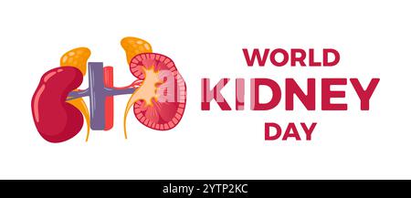 This World Kidney Day vector illustration features a vibrant design that highlights kidney health. It showcases kidney health habits and awareness whi Stock Vector