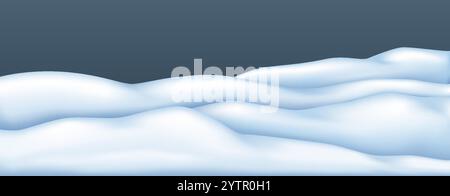 Snowdrifts smooth curves border realistic vector illustration. Pristine beauty of untouched heavy snow 3d object on grey background Stock Vector