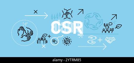 CSR corporate social responsibility company green ethics web header illustration concept with icon flat bright blue color Stock Vector