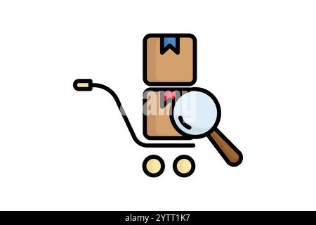 Sourcing icon. colored outline icon style. cart with products and search. icon related to procurement. procurement management elements vector illustra Stock Vector