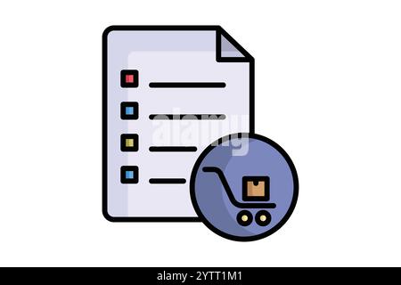 Purchase order icon. colored outline icon style. documents with shopping cart. icon related to procurement. procurement management elements vector ill Stock Vector