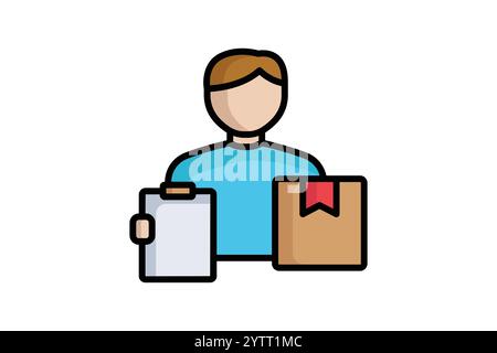 Supplier icon. colored outline icon style. people with list and products. icon related to procurement. procurement management elements vector illustra Stock Vector