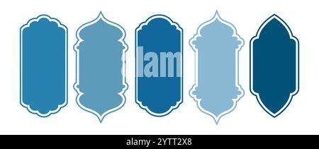 Ramadan Shape Door. Arabic architecture. Set of blue Moroccan gates. Traditional Vector illustration Stock Vector