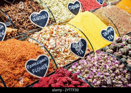 Tea mixtures and dried flower buds Stock Photo