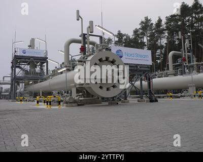 The Nord Stream 1 gas pipe terminal, in Lubmin, north of Germany, transport russian gas under water of the Baltic sea Stock Photo