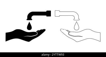 tap - vector icon, silhouette design, water tap set. Stock Vector