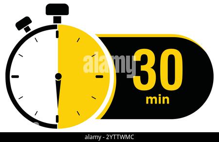 30 minute Timer, clock, stopwatch isolated icons. Countdown timer symbol. Label cooking time. Minute timer, Time measure, Chronometer, Alarm, Kitchen Stock Vector