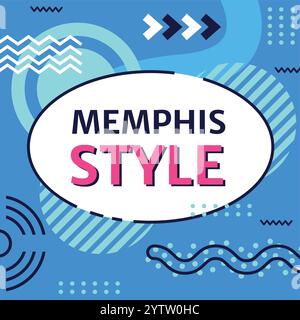 Memphis style background featuring geometric shapes, bold colors, and playful design elements, creating a vibrant and retro inspired aesthetic Stock Vector