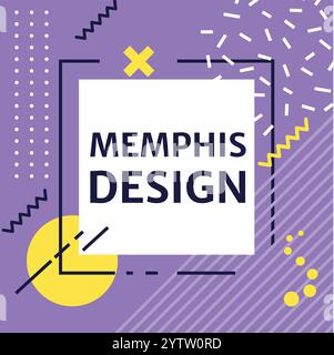 Purple memphis design background showcasing geometric shapes, patterns, and lines, creating a modern and vibrant composition, perfect for various design projects Stock Vector