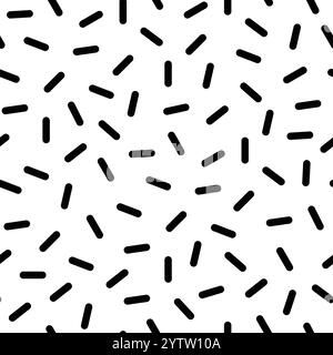 Seamless pattern featuring small, rounded black lines scattered randomly on a white background, creating a simple yet dynamic visual texture Stock Vector