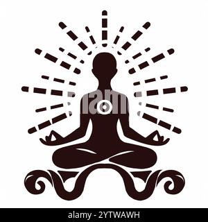 Yoga, figure of a man sitting in a lotus pose, vector silhouette ...