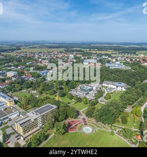 Aerial view of the Bad Füssing thermal spa around the spa gardens in the southern district of Passau Stock Photo