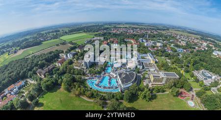 Aerial view of the Bad Füssing thermal spa around the spa gardens in the southern district of Passau Stock Photo